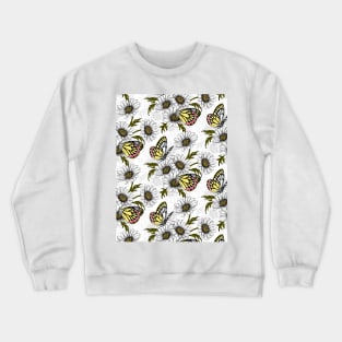 Jezebel butterflies and daisy flowers on white Crewneck Sweatshirt